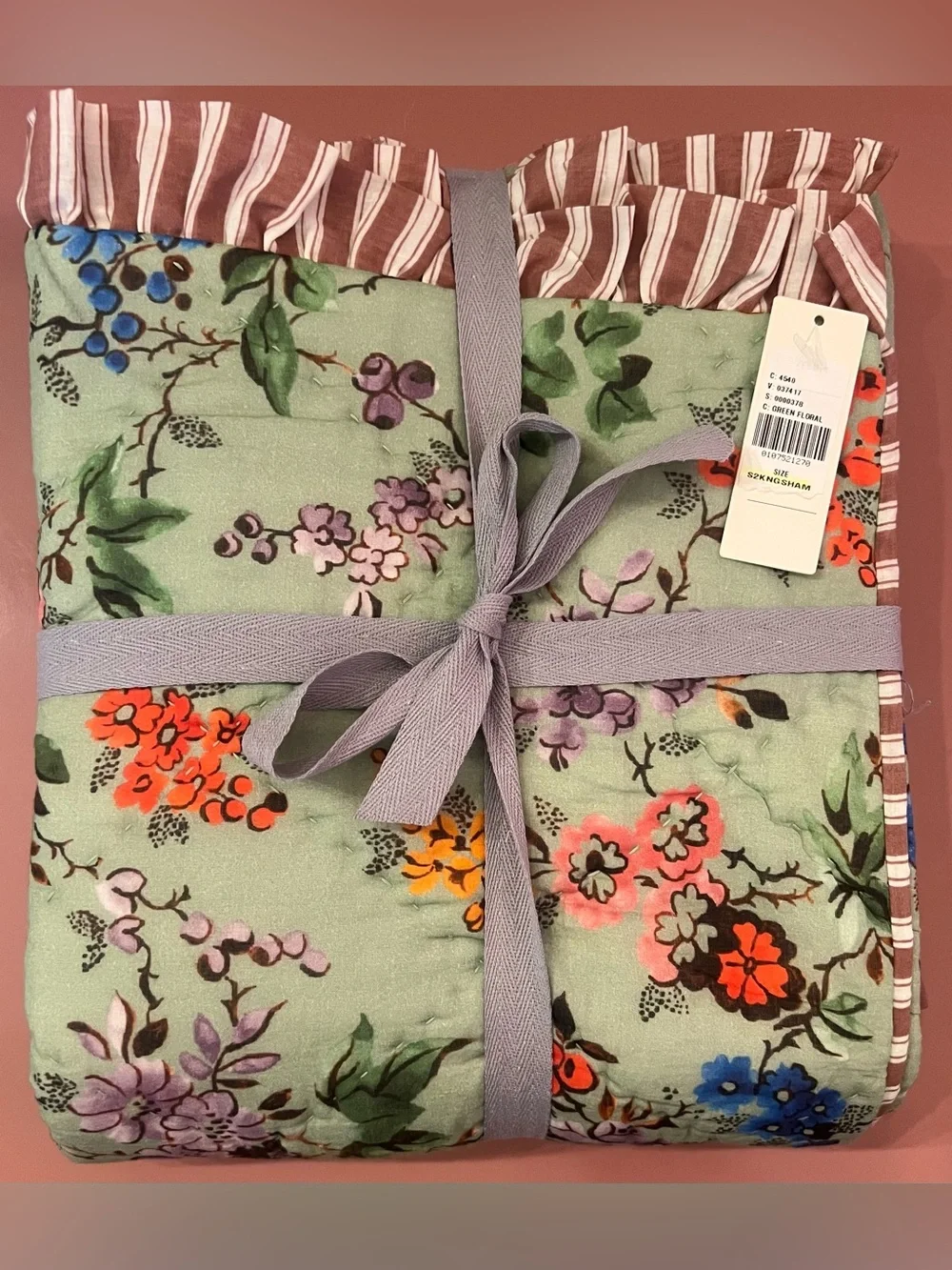 Anthropologie Cotton Voile Floral Printed Ruffle Shams, Set of 2, King